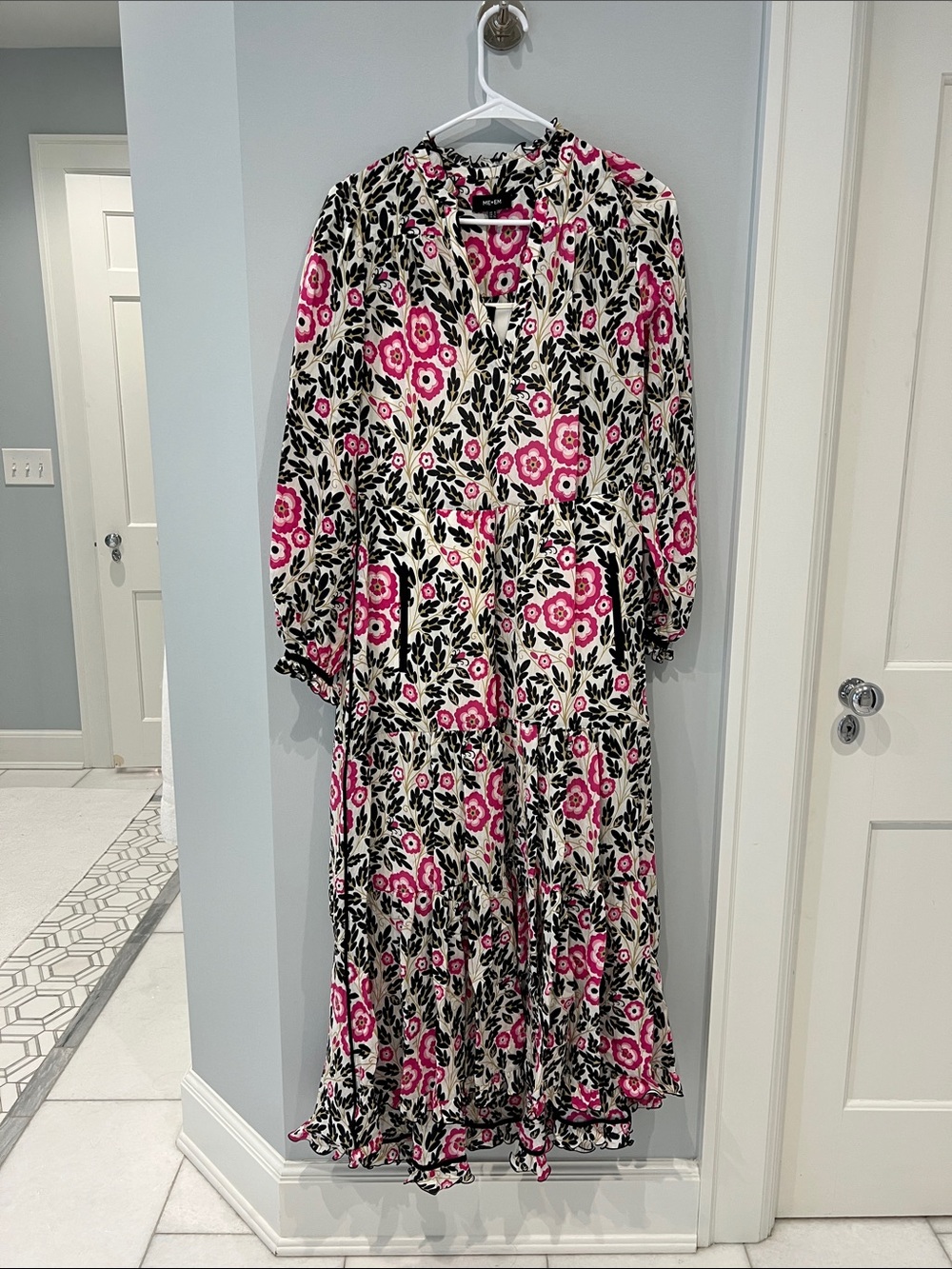 Me+Em Floral Pink & Black V-Neck Tiered Maxi Dress
